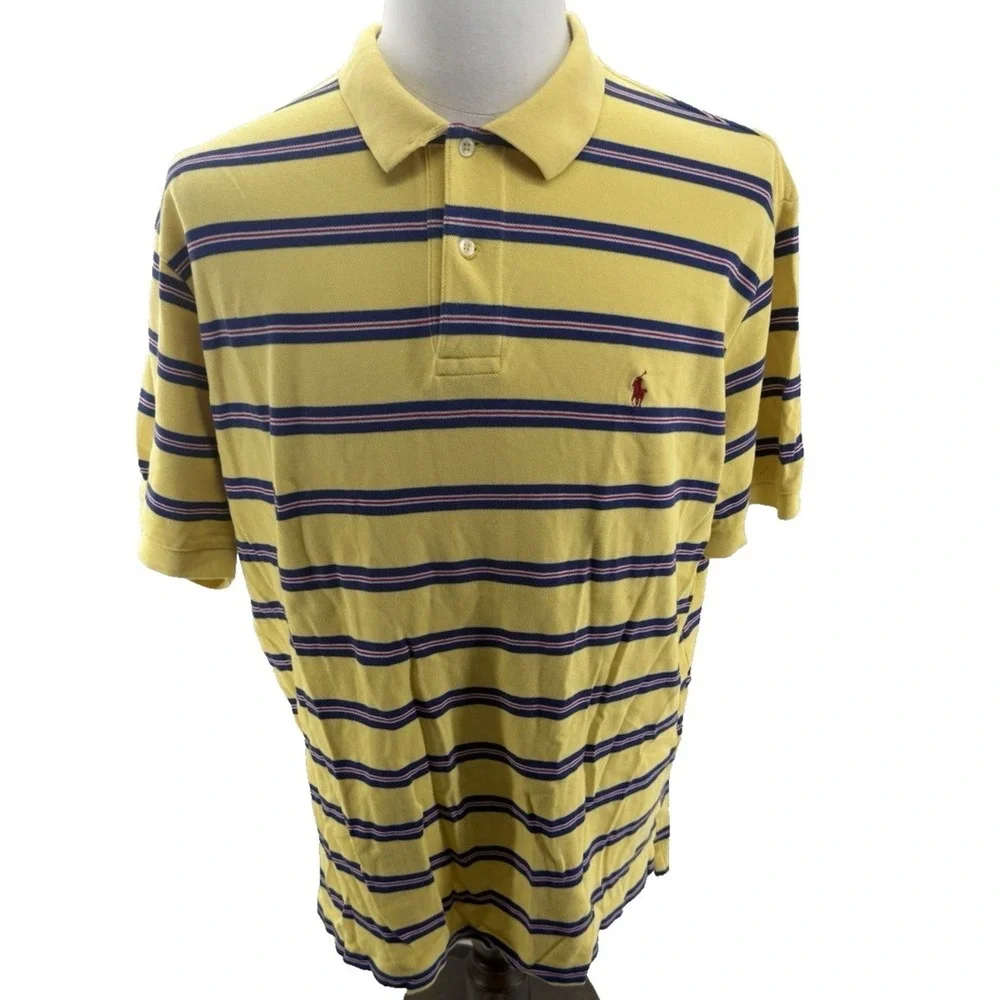 Polo‎ Ralph Lauren Yellow Striped Short Sleeve Polo Shirt Mens XLarge